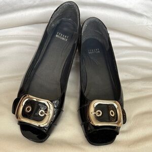 Stuart Weitzman Black Peep Toe Flats - Size 11